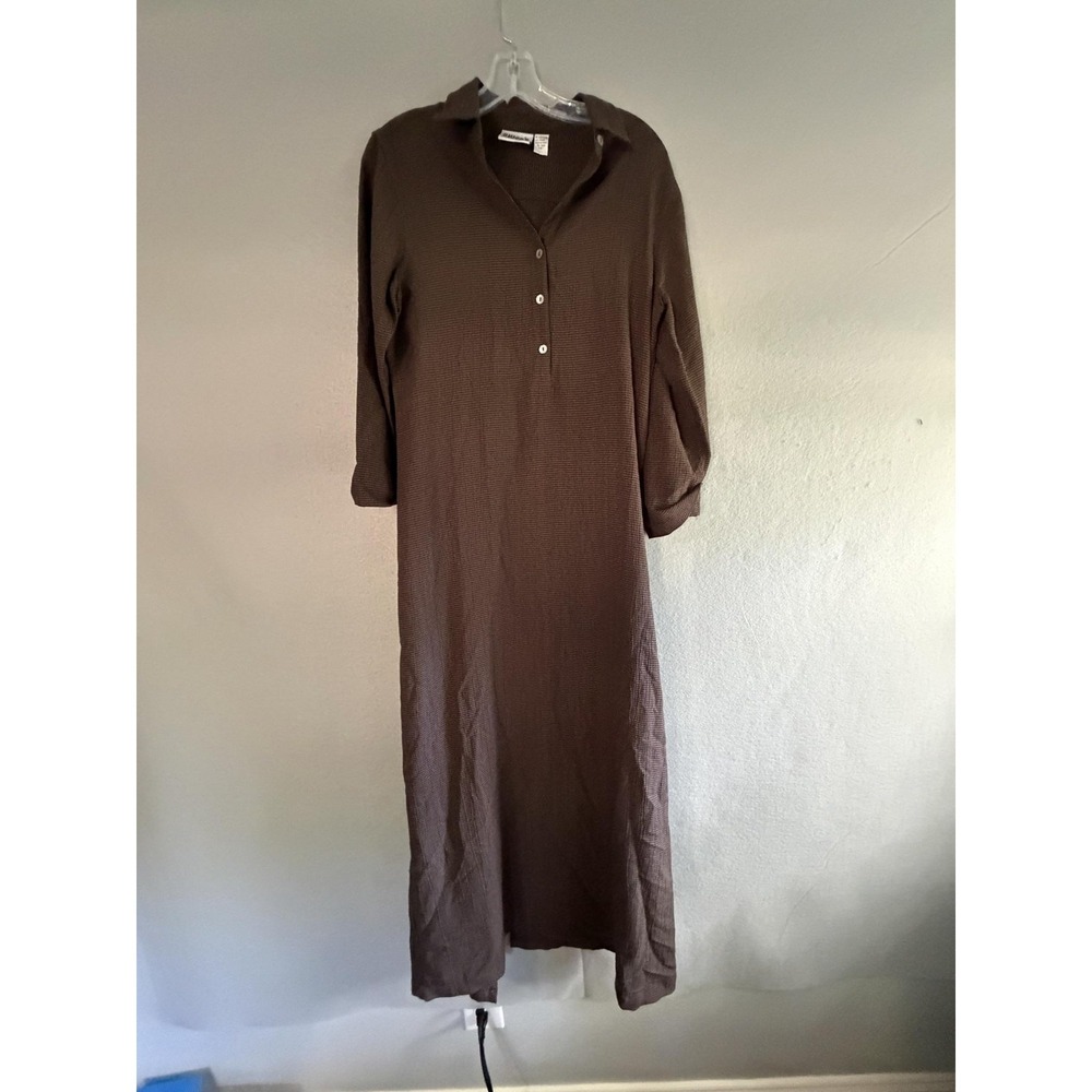 Chico's Design Dress Womens 1 Brown Check Collared Long Sleeve Maxi Shirt Dress